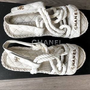 Chanel white rope sandals